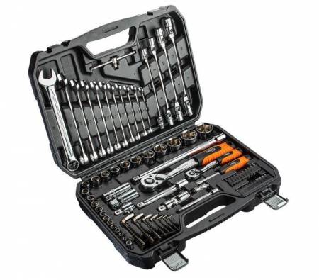 Набір ключів і насадок 6-гранних (77 предметів) (хромовані) 1/4